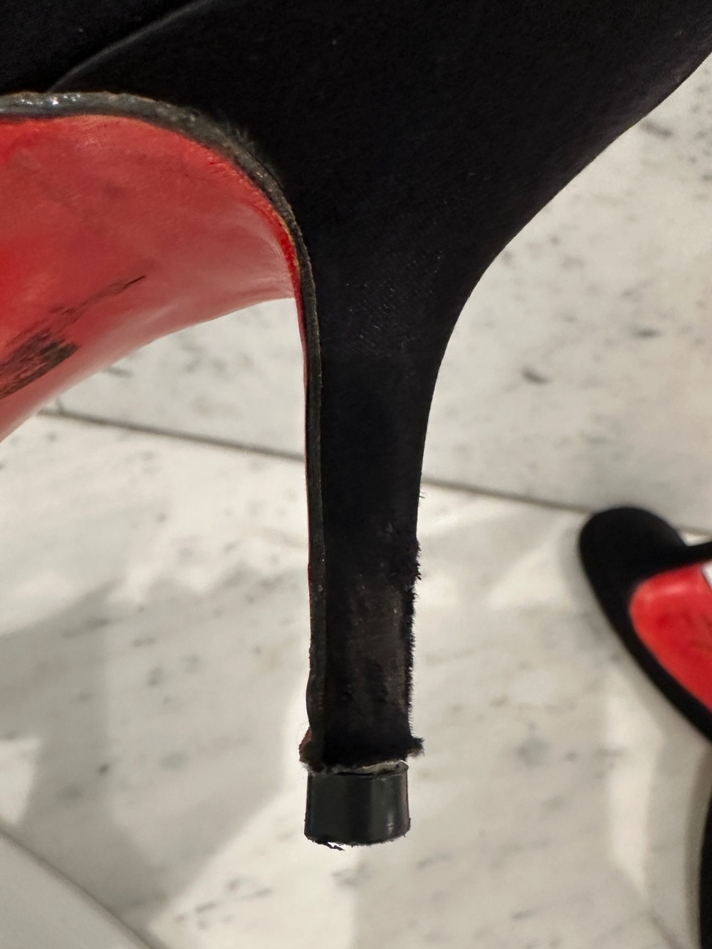 Vintage Christian Louboutin Black Silk Oval Peep Toe Mule Heels EU 40.5 Red Sole - Picture 5 of 7